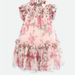 Angels Face Marigold Roses Tulle Dress in Pink , size 3-4 years